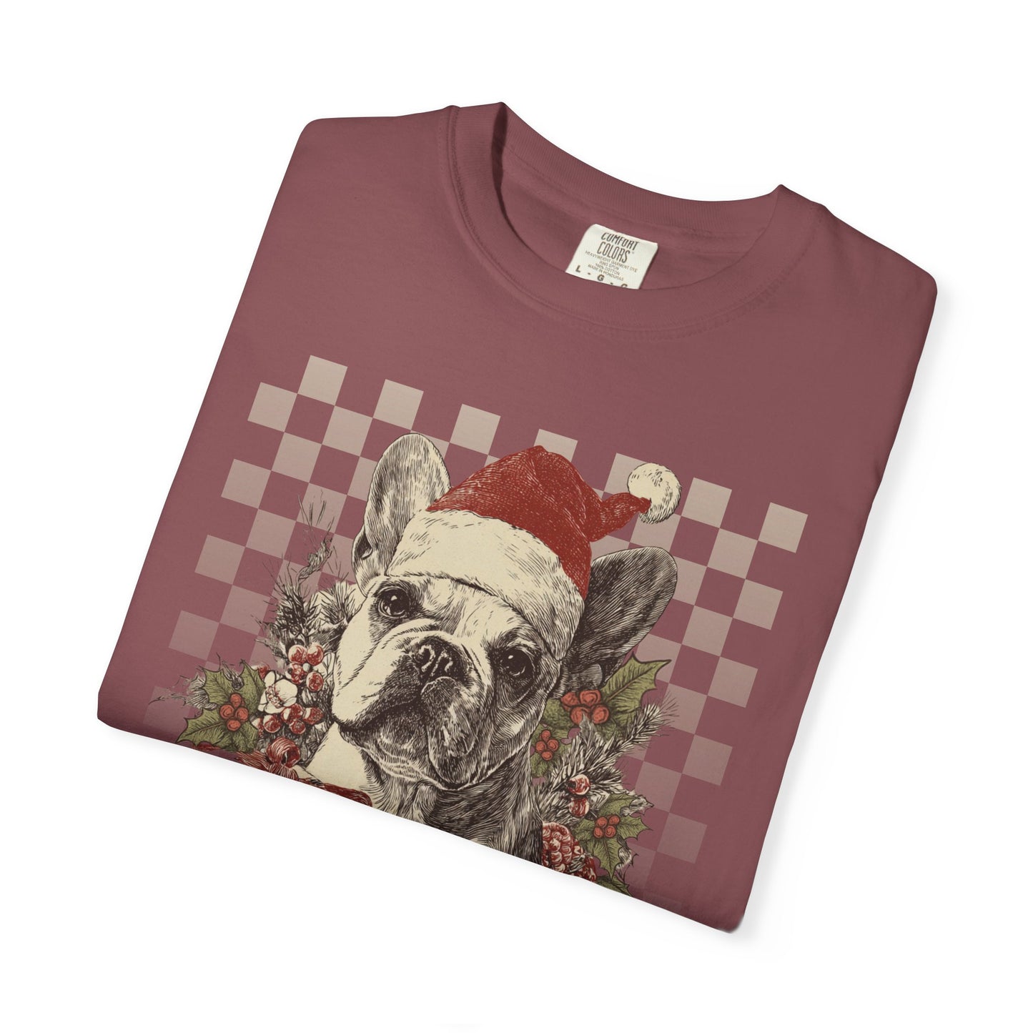 French Bulldog (Frenchie) Vintage Checkered Christmas Tee