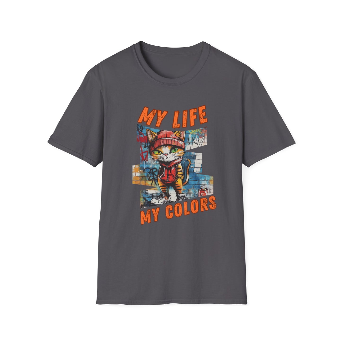 Graffiti Cat: My Life,My Colors - Unisex Softstyle T-Shirt