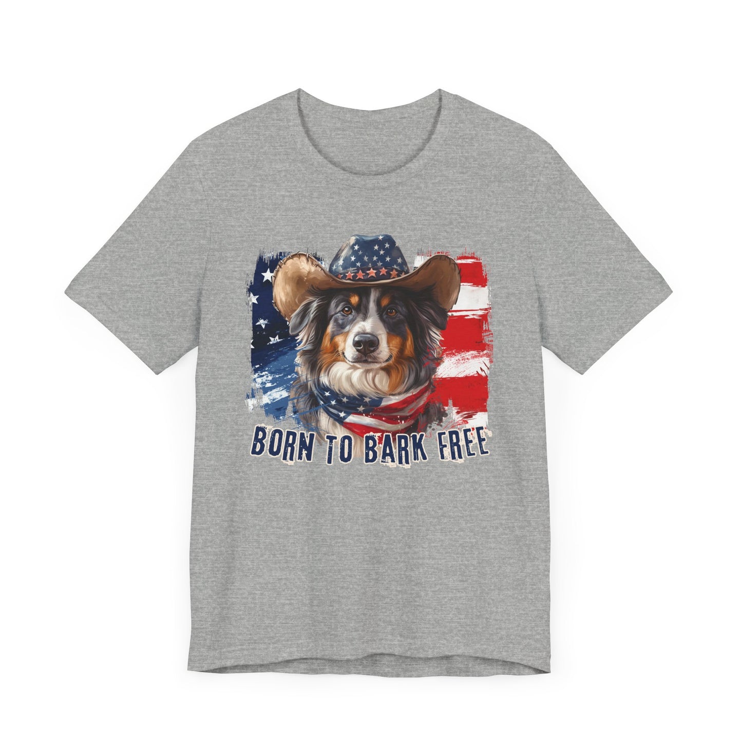 Australian Shepherd Patriotic T-Shirt "Born to Bark Free" - Dog-Themed Patriotic Design
