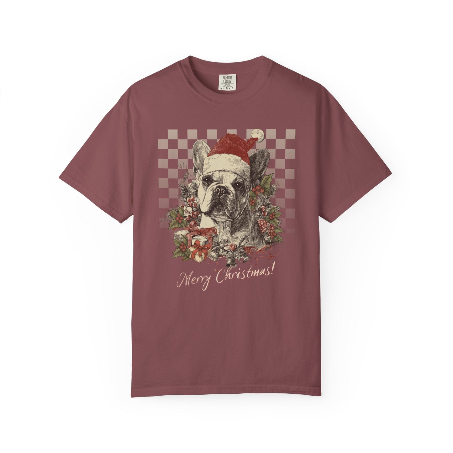 French Bulldog (Frenchie) Vintage Checkered Christmas Tee