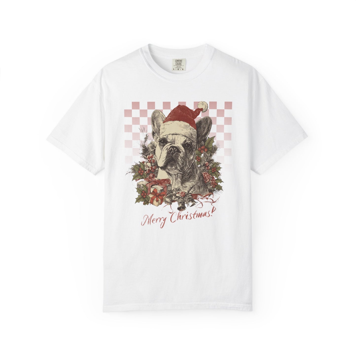 French Bulldog (Frenchie) Vintage Checkered Christmas Tee