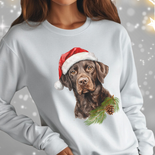 Labrador Retreiver in a Santa Hat Long-Sleeve Sweater – Christmas Gift for Dog Lovers