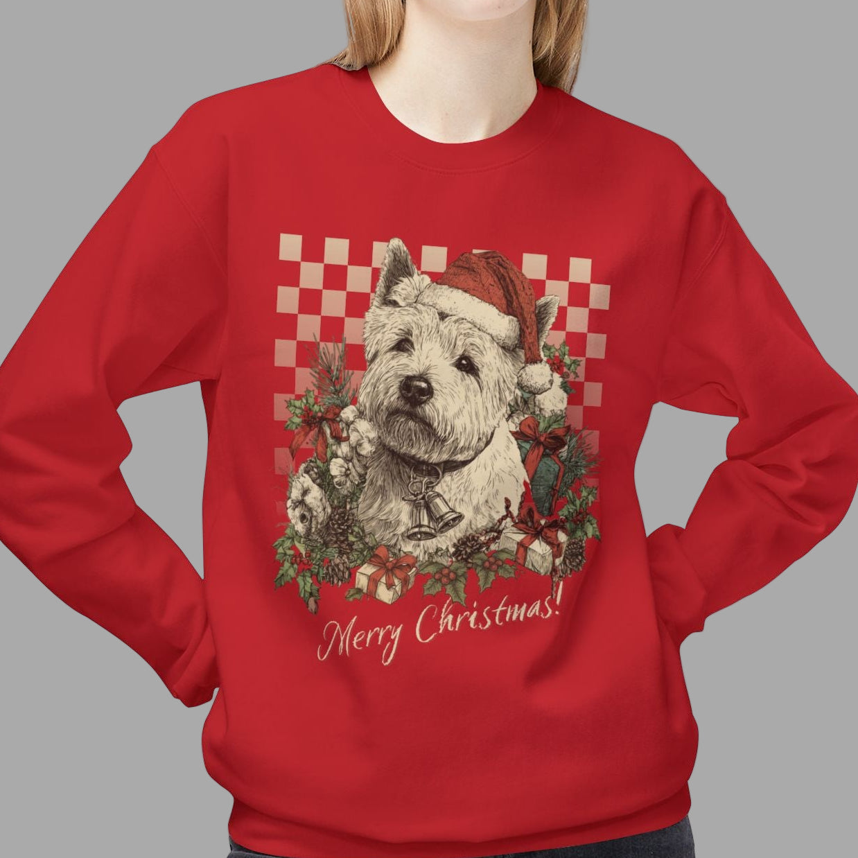Westie Vintage Checkered Christmas Sweatshirt