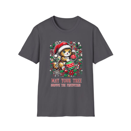 Playful Cat Christmas Tree Unisex Softstyle T-Shirt