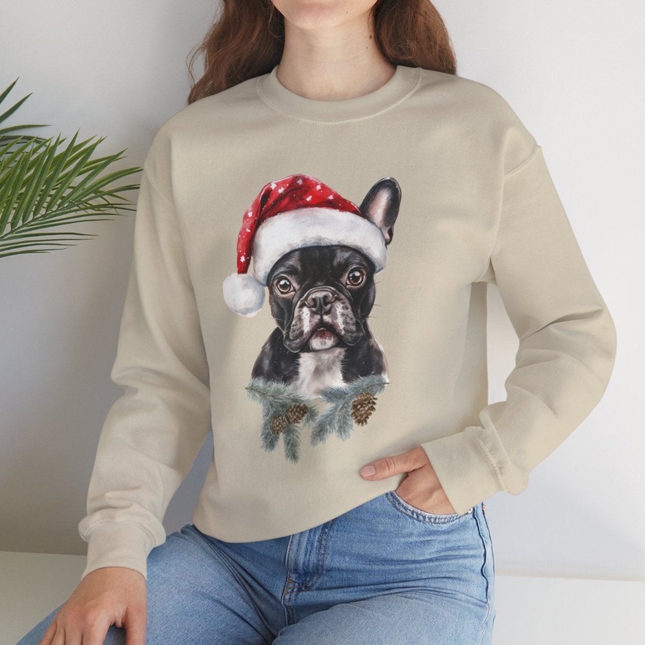 Festive Frenchie Bulldog Santa Long-Sleeve Sweater