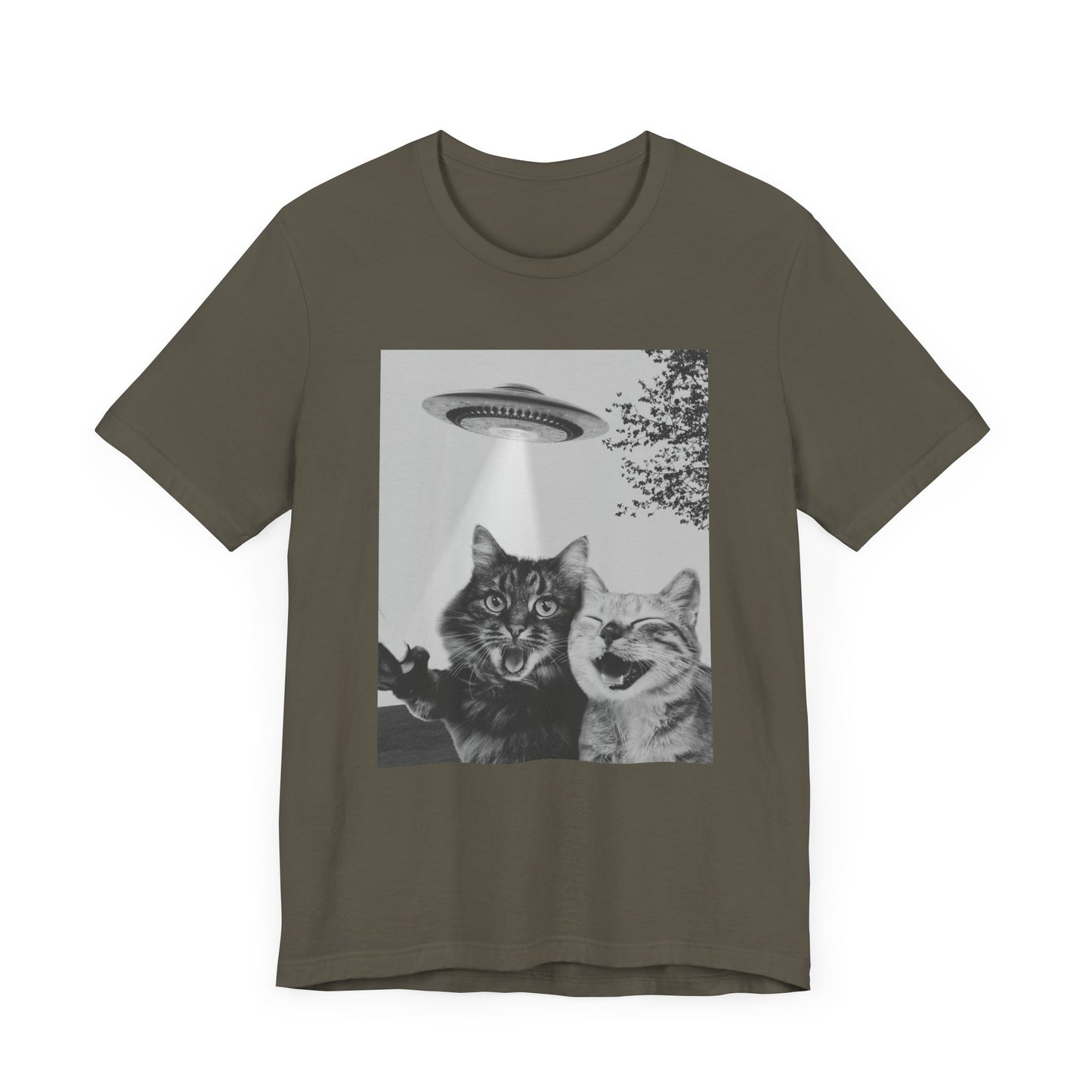 Funny Two Cats Alien UFO Selfie T-Shirt