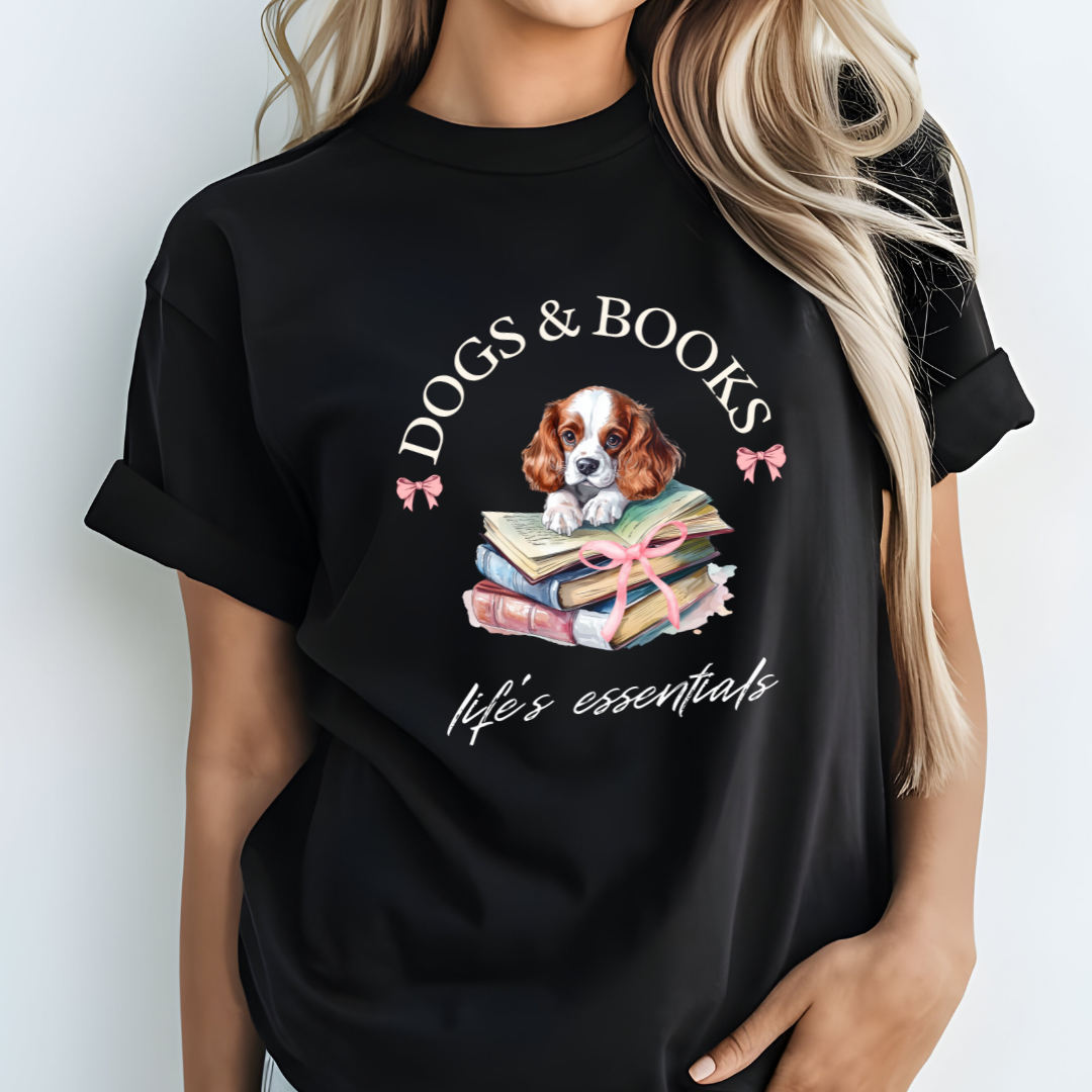 Cavalier King Charles with Books T-shirt