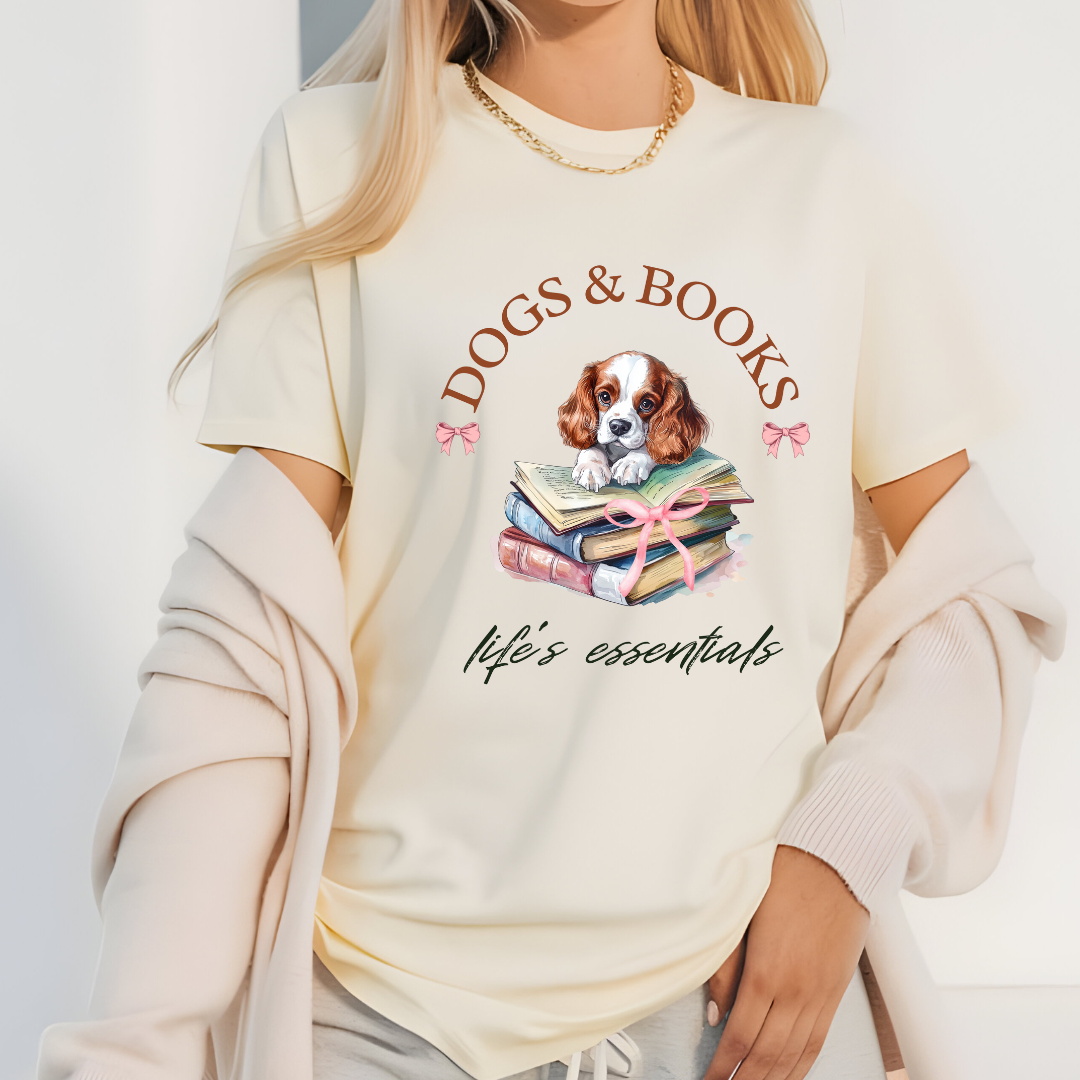 Cavalier King Charles with Books T-shirt