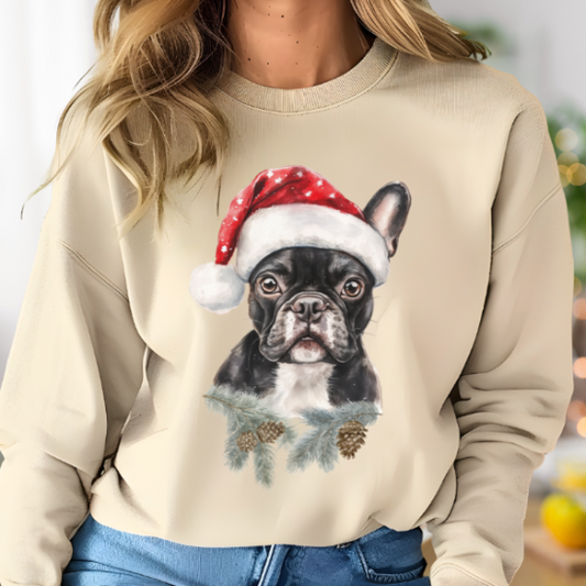 Festive Frenchie Bulldog Santa Long-Sleeve Sweater