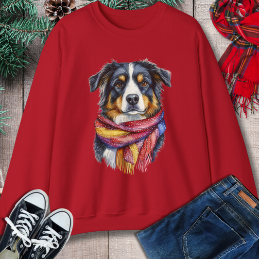 Australian Shepherd in Scarf Sweatshirt