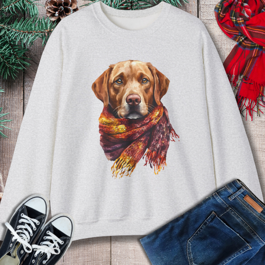 Labrador Retriever in Scarf Sweatshirt – Warm, Loyal, and Full of Style