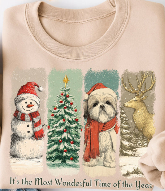 Shih Tzu Santa – Vintage Brush Stroke Christmas Sweater