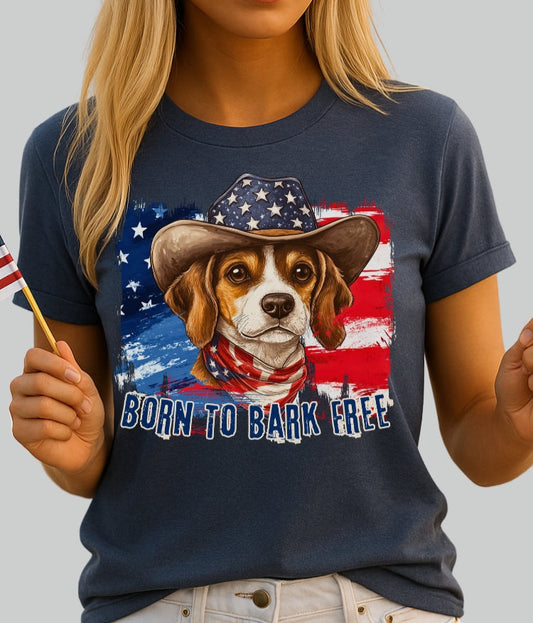 Beagle Patriotic T-Shirt "Born to Bark Free" - Dog-Themed Patriotic Design