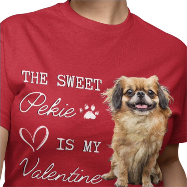 close up pekignese valentine shirt