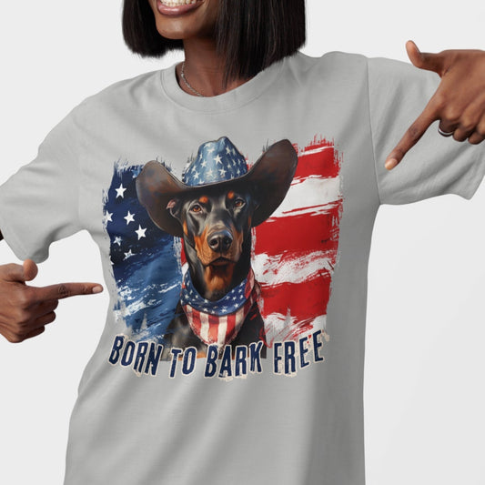 Doberman Pinscher Patriotic T-Shirt "Born to Bark Free"