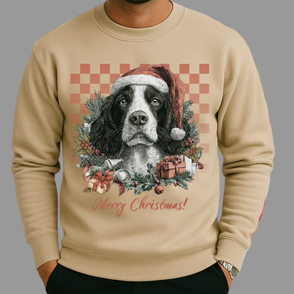 Springer Spaniel Vintage Checkered Christmas  Sweatshirt