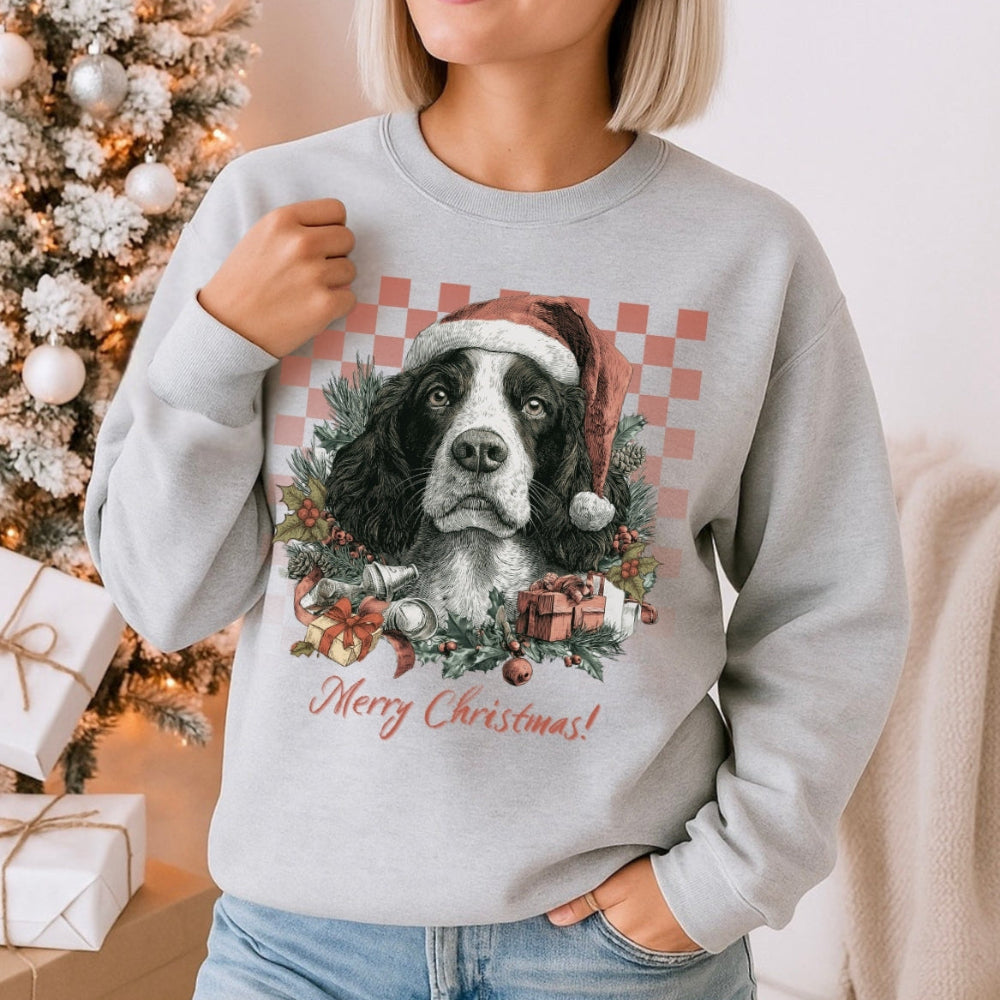 Springer Spaniel Vintage Checkered Christmas  Sweatshirt