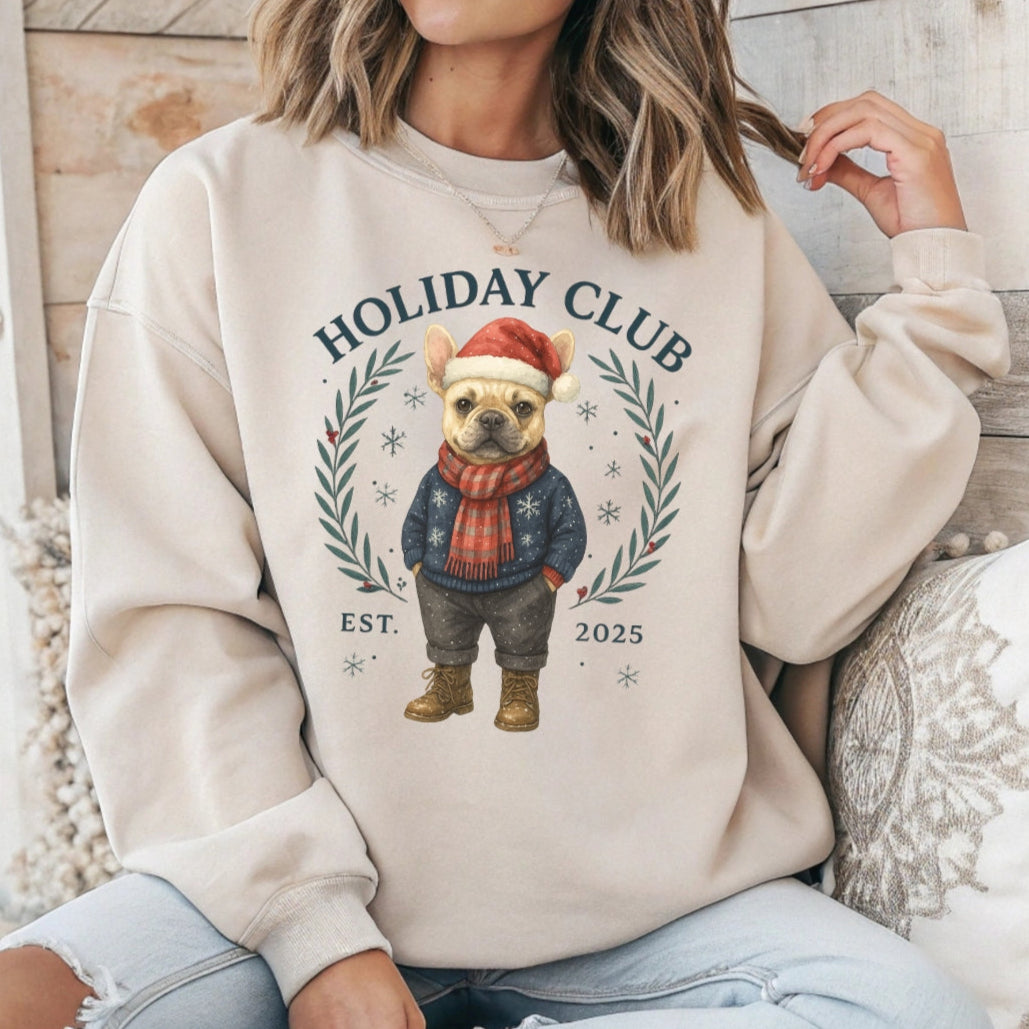 Frenchie Holiday Club Christmas Sweater