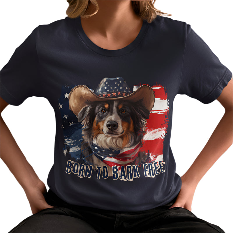 born to bark free australian shepherd patriotic t-shirt, 4th of july, independance day dog lover t-shirt 