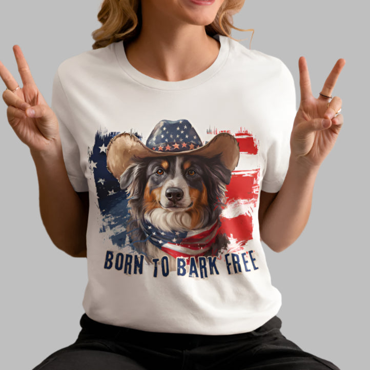 born to bark free australian shepherd patriotic t-shirt, 4th of july, independance day dog lover t-shirt 
