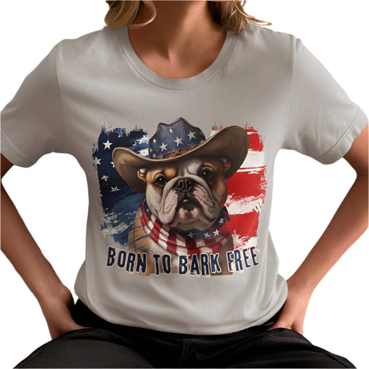 born to bark free english bulldog patriotic t-shirt, 4th of july, independance day dog lover t-shirt