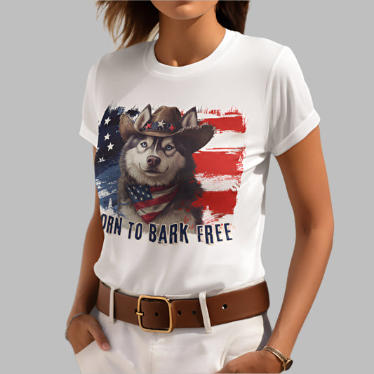 born to bark free siberian husky  patriotic t-shirt, 4th of july, independance day dog lover t-shirt