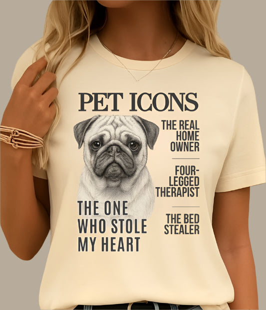 Pet Icons T-shirt - Pug Edition