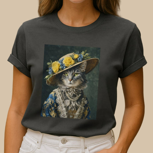 Royal Cat Tee - Customizable Shirt Victorian Cat in Yellow & Blue