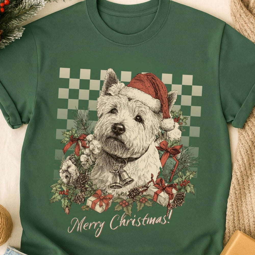 Westie Vintage Checkered Christmas Tee