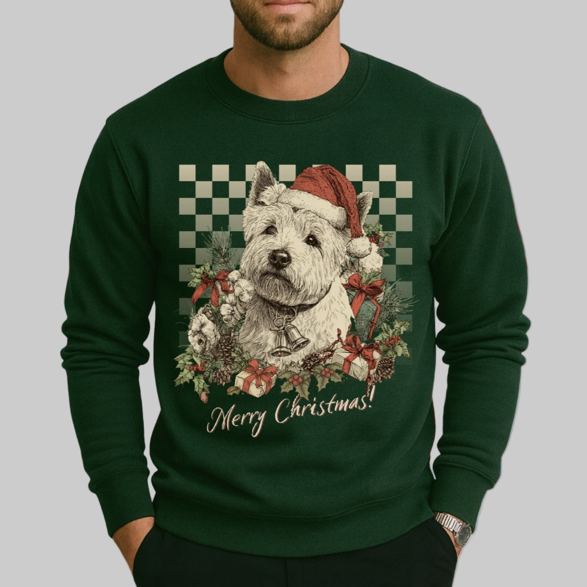 Westie Vintage Checkered Christmas Sweatshirt
