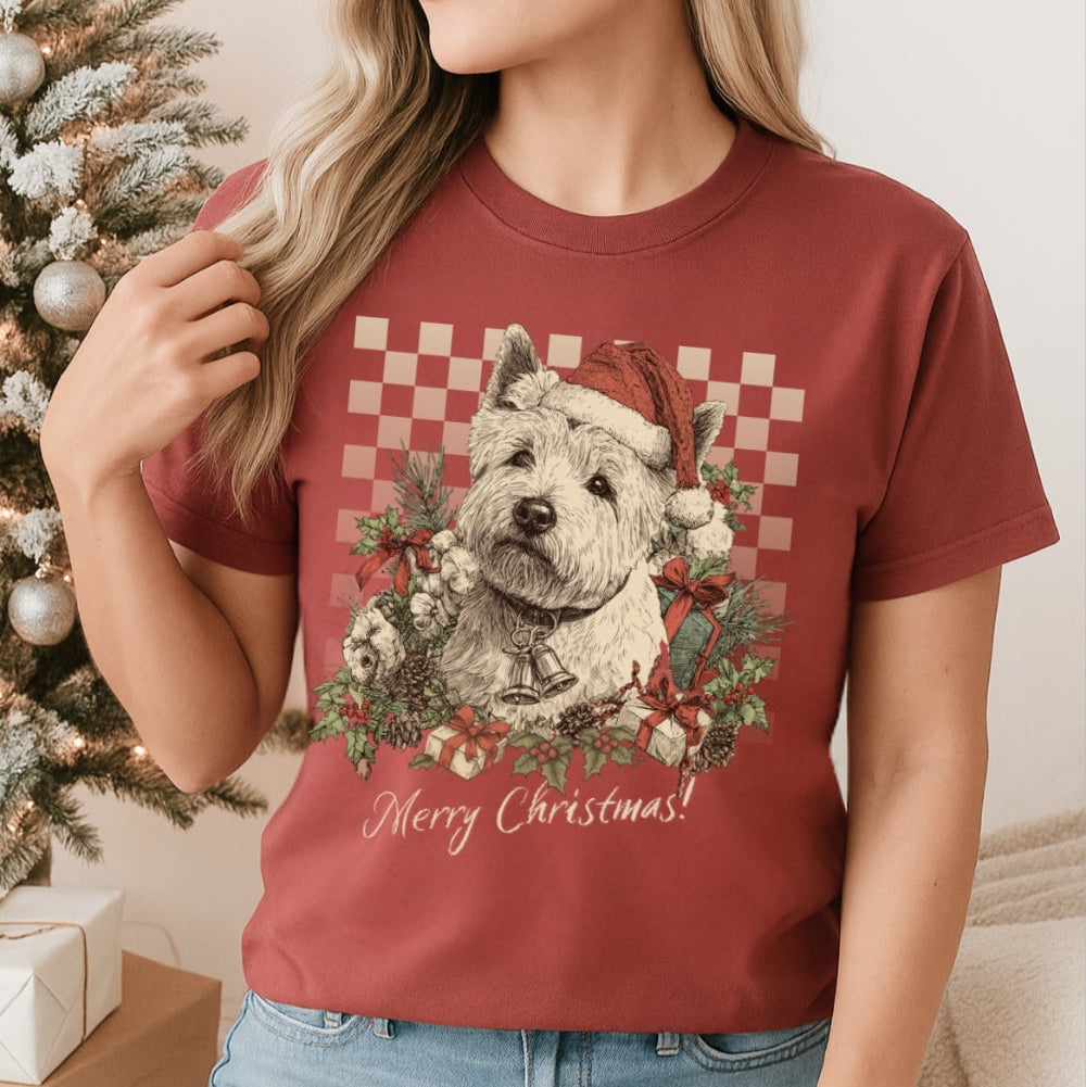 Westie Vintage Checkered Christmas Tee