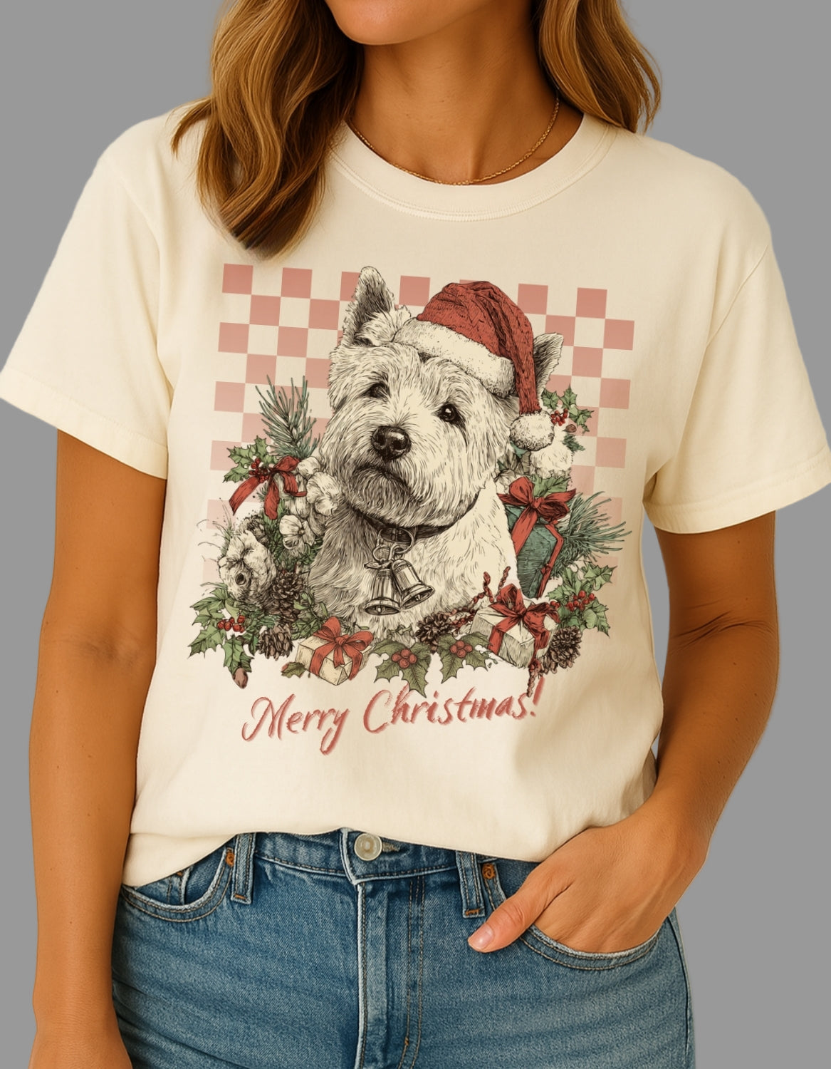 Westie Vintage Checkered Christmas Tee