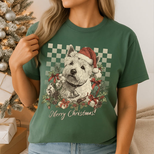 Westie Vintage Checkered Christmas Tee