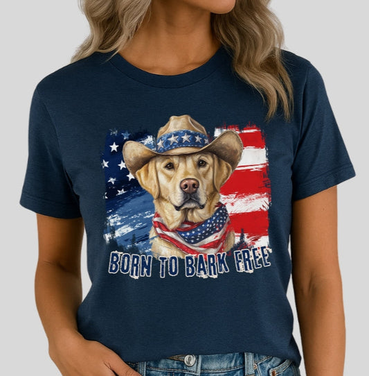 Yellow Labrador Patriotic T-Shirt "Born to Bark Free"