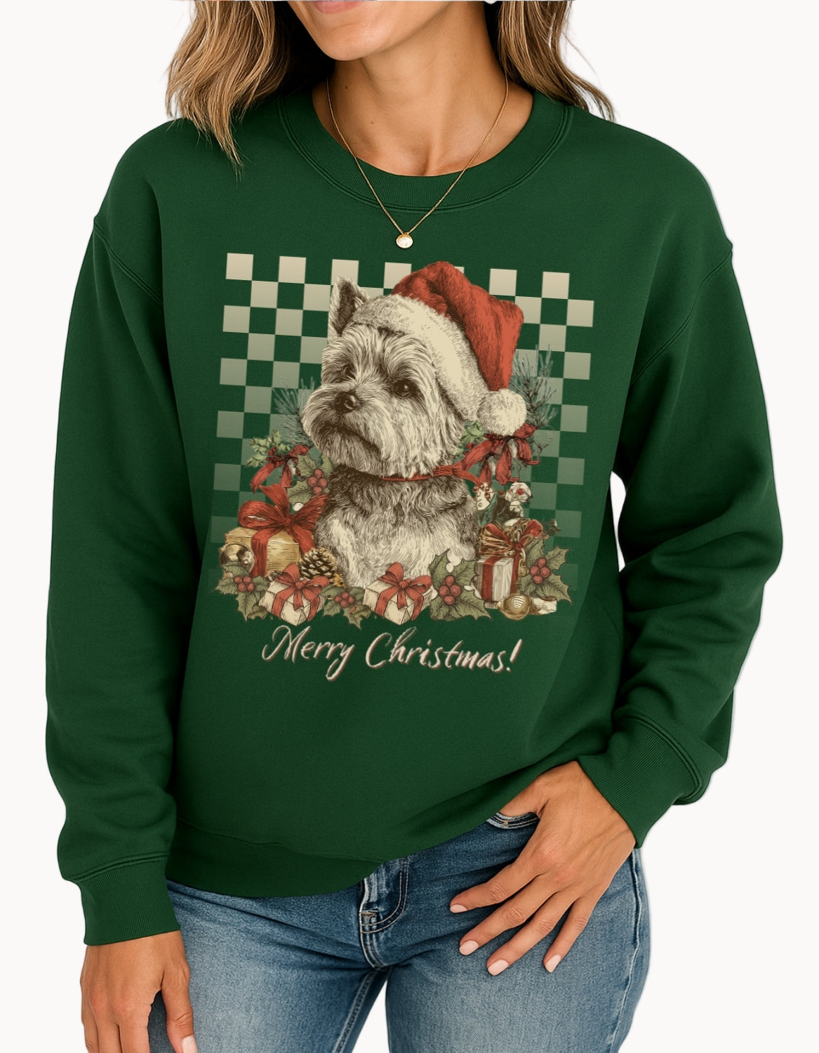 Yorkie Vintage Checkered Christmas Sweatshirt