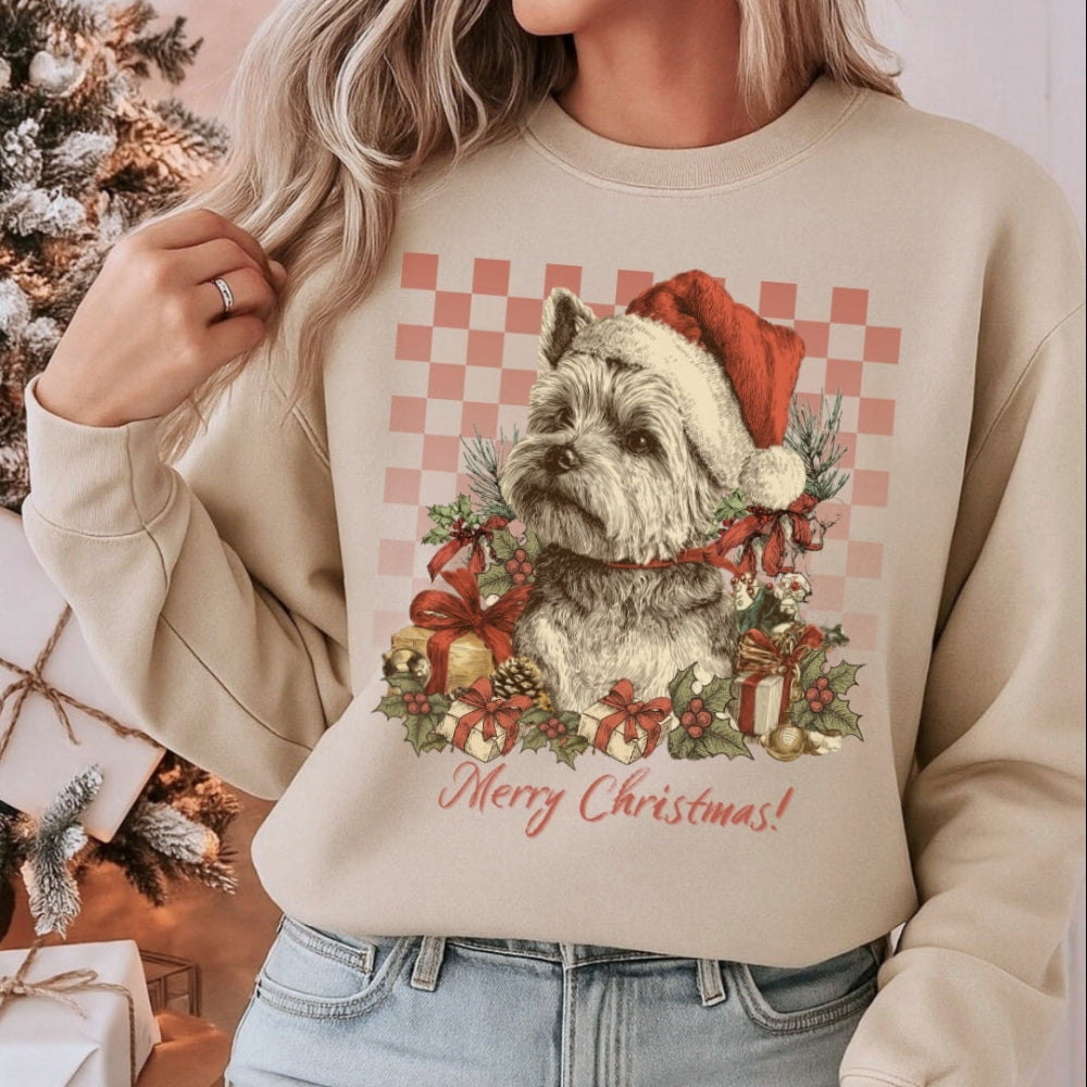 Yorkie Vintage Checkered Christmas Sweatshirt