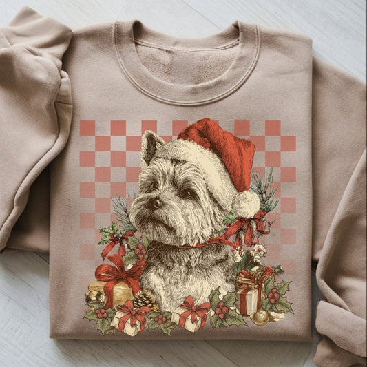 Yorkie Vintage Checkered Christmas Sweatshirt